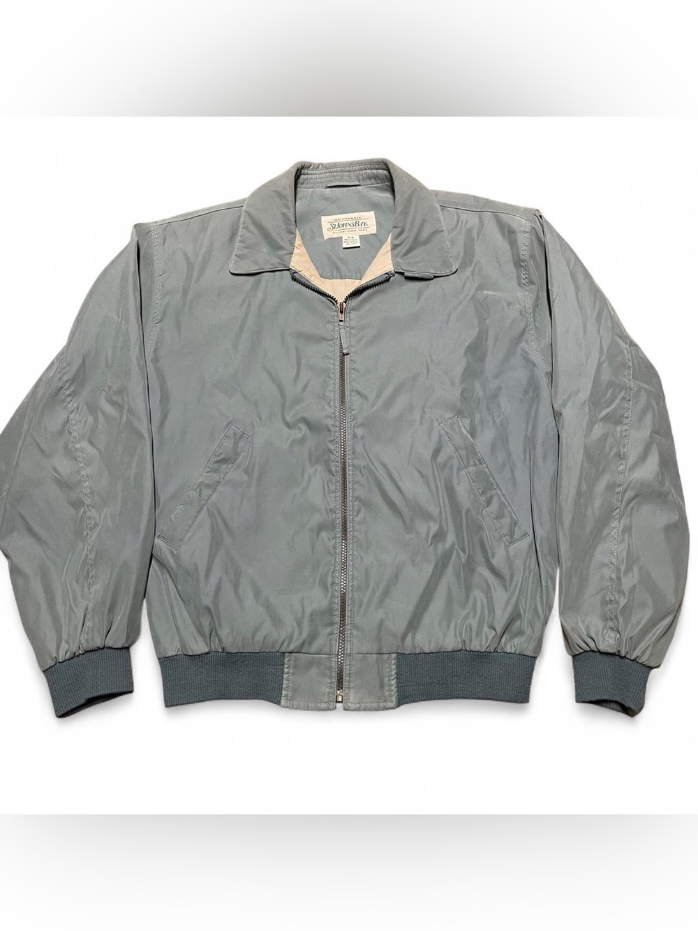 St Johns Bay Jacket Mens M Teal Harrington Full Zip Lined Bomber Collared VTG